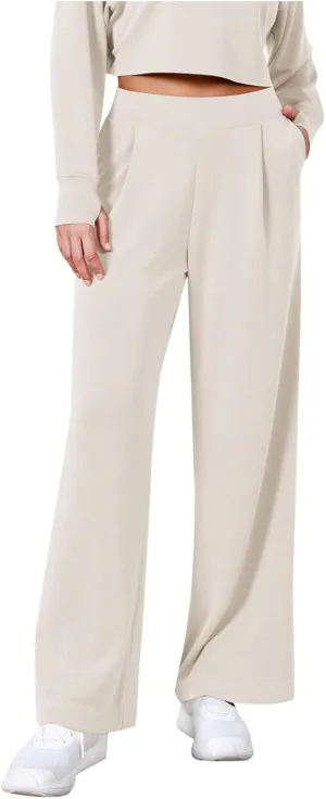 Women's Linen Blend Summer Casual Loose Pants Elastic Waisted Baggy Stretchy Loose Fit Trouser Trendy