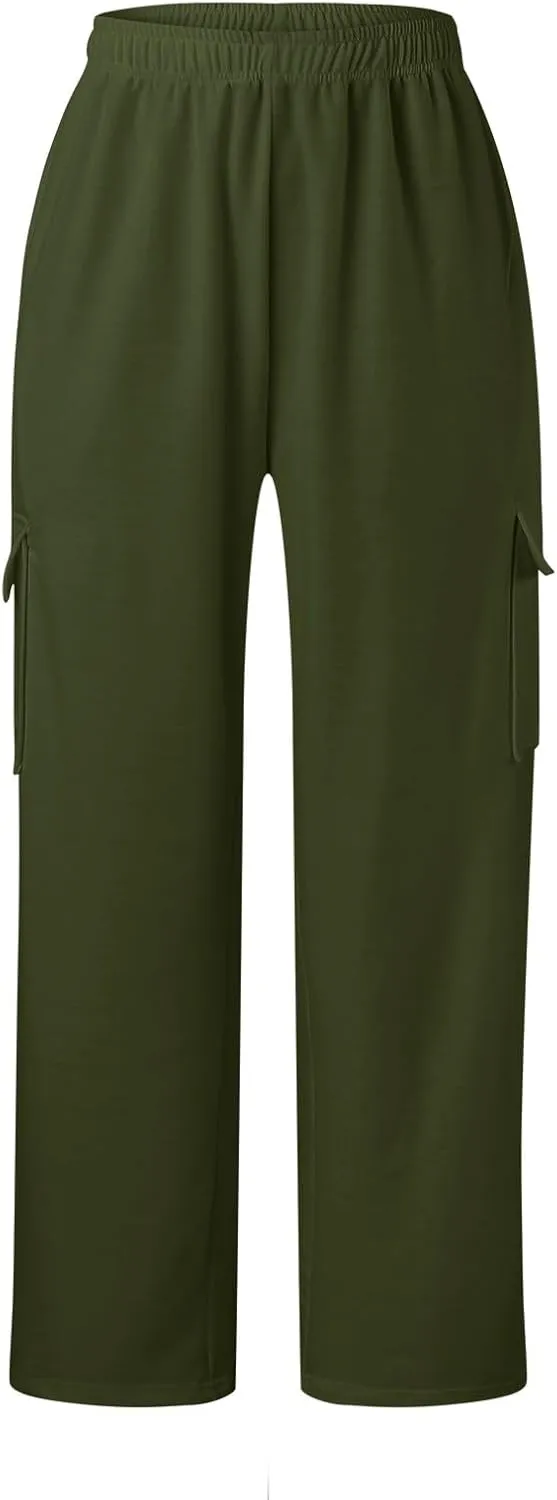 Women's Linen Blend Summer Casual Loose Pants Elastic Waisted Baggy Stretchy Loose Fit Trouser Trendy