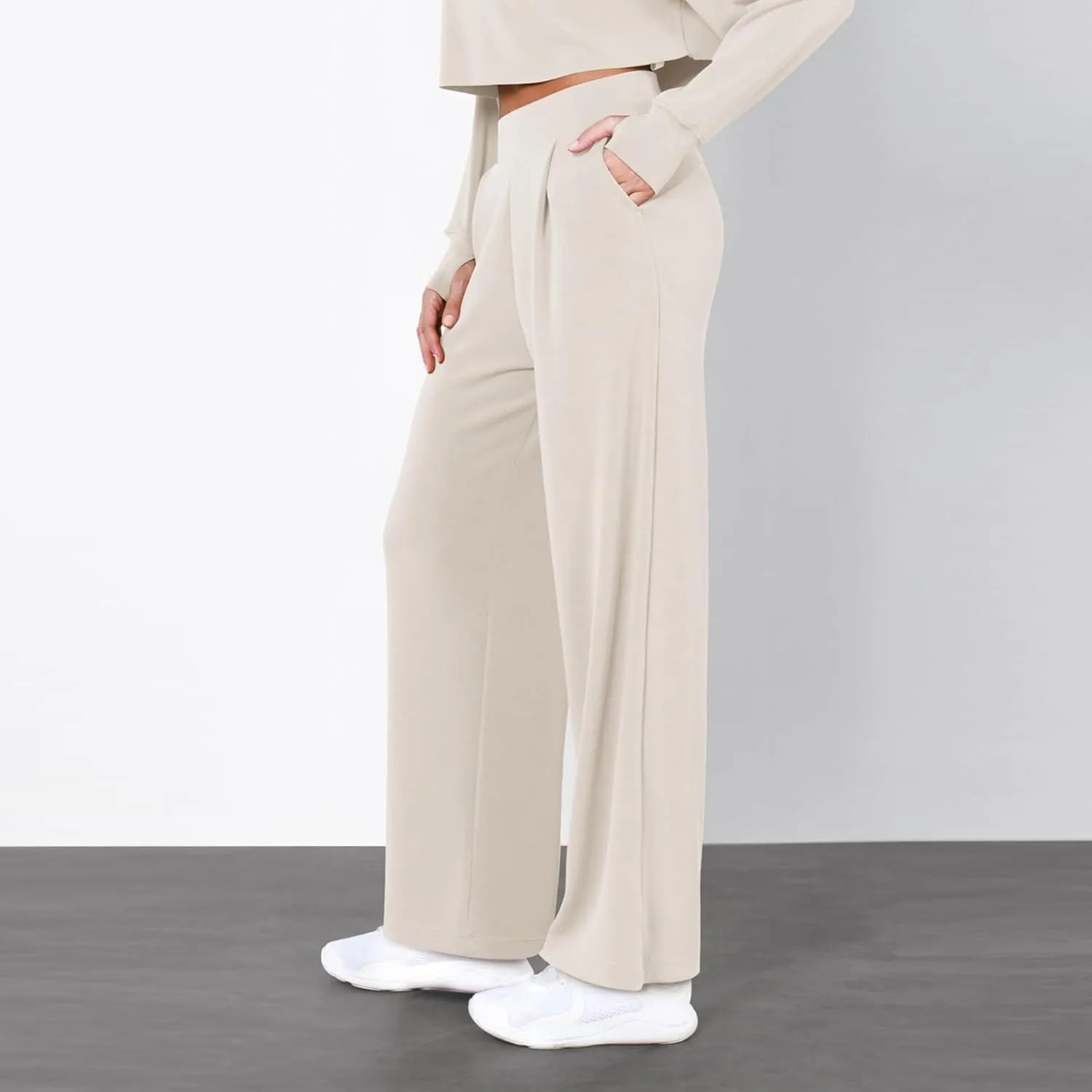 Women's Linen Blend Summer Casual Loose Pants Elastic Waisted Baggy Stretchy Loose Fit Trouser Trendy