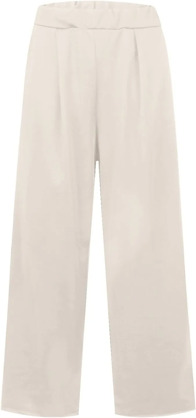 Women's Linen Blend Summer Casual Loose Pants Elastic Waisted Baggy Stretchy Loose Fit Trouser Trendy