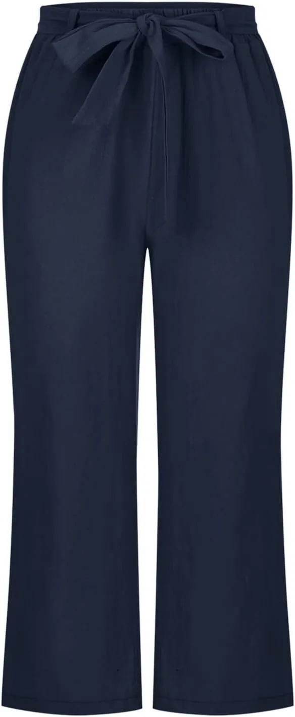 Women's Linen Blend Summer Casual Pants Elastic Waist Bootcut Slim Fit Palazzo Lounge Pants Trendy