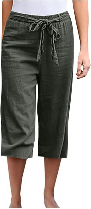 Women's Linen Blend Summer Casual Pants Elastic Waist Bootcut Slim Fit Palazzo Lounge Pants Trendy