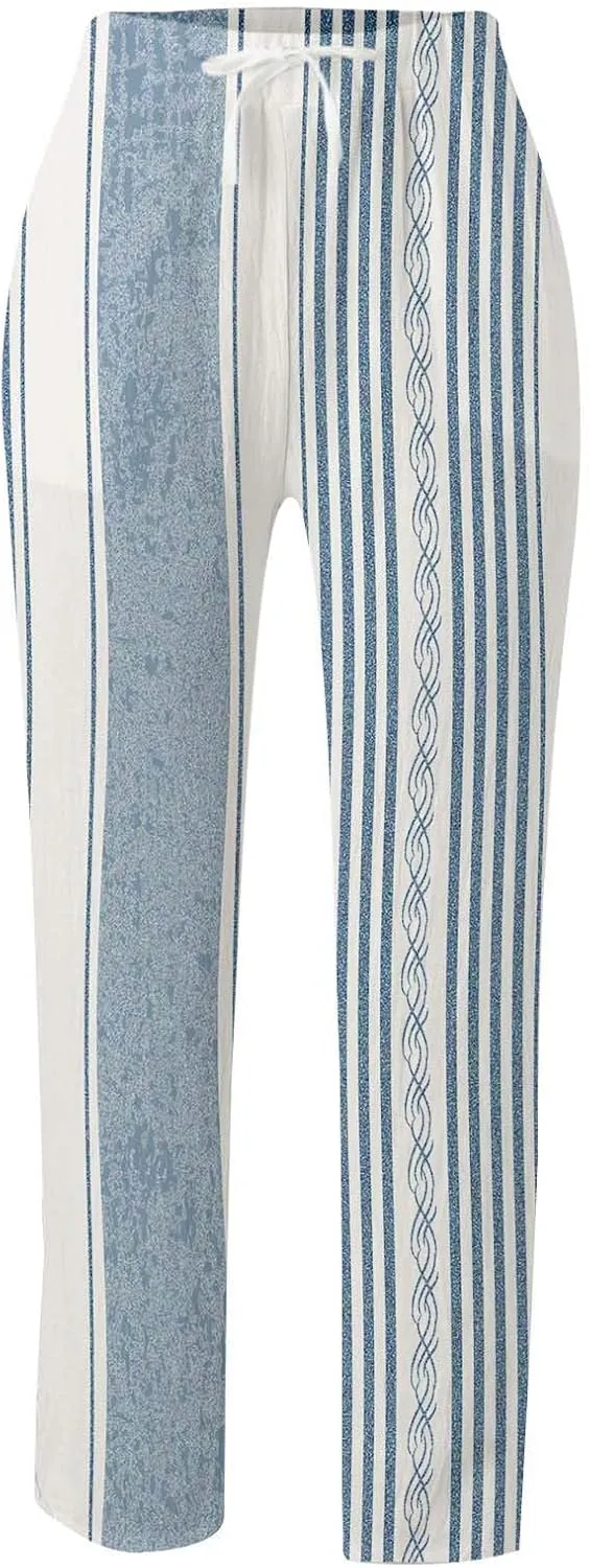 Women's Linen Blend Summer Lightweigt Palazzo Lounge Pants Elastic Waisted Bootcut Slim Fit Trousers Business Work