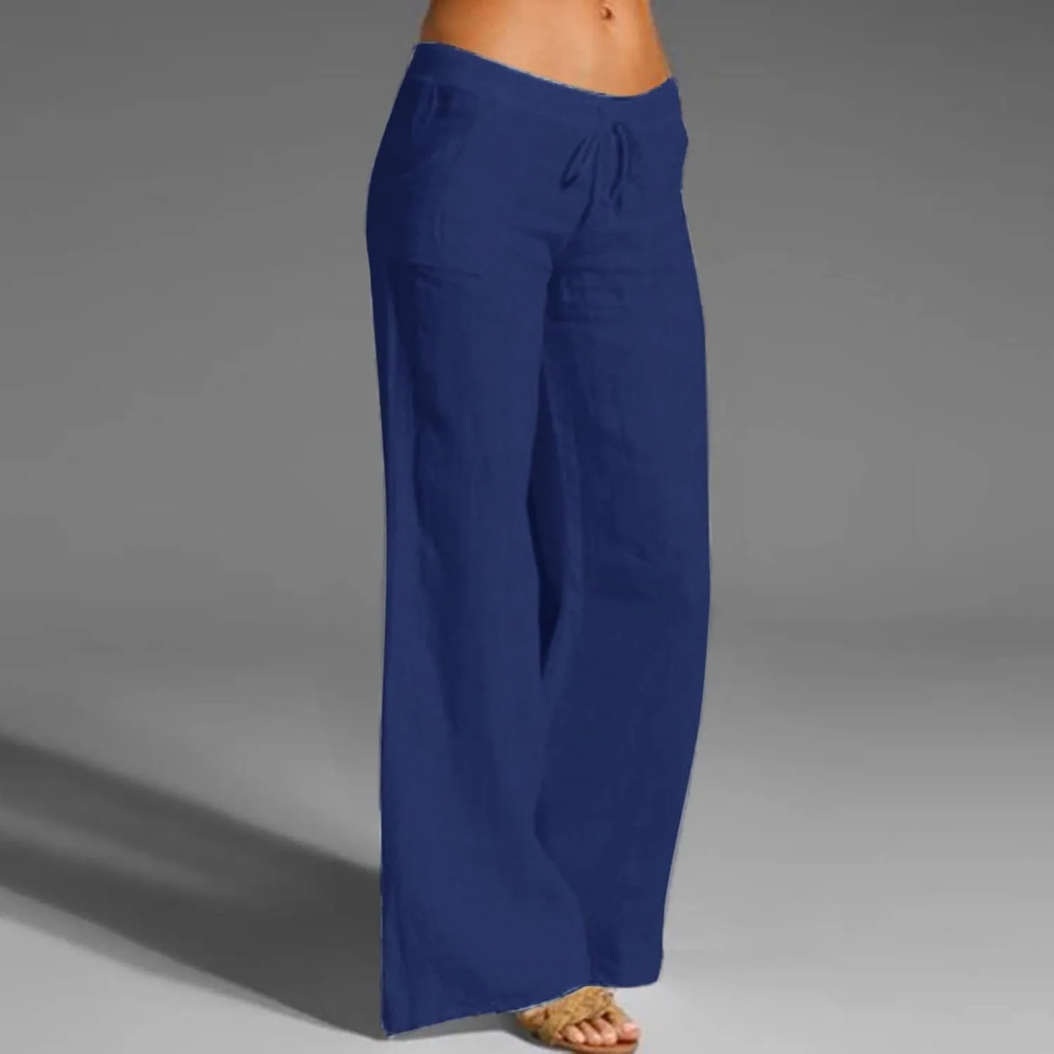 Women's Linen Blend Summer Loose Pants Low Waist Baggy Stretchy Loose Fit Pant Trousers Trendy