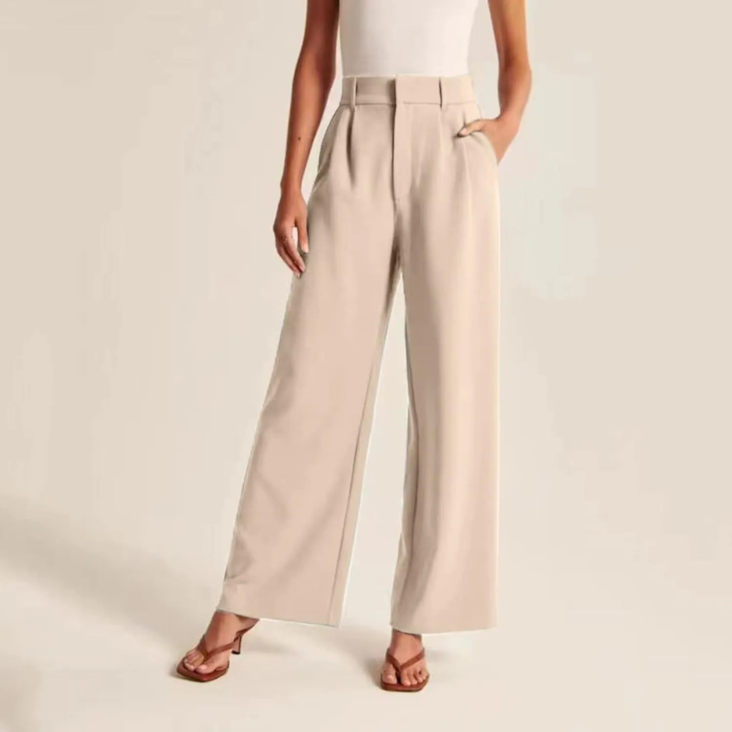 Womens Linen Blend Summer Striped Pants Low Waist Wide Leg Plus Size Pants Trendy