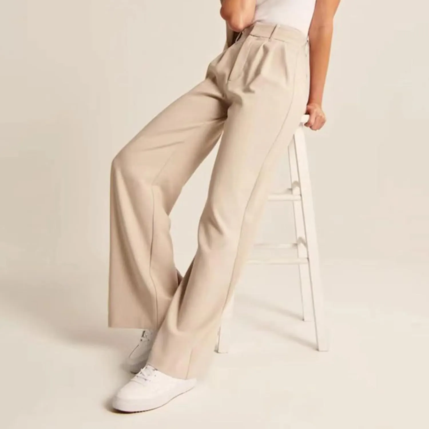 Womens Linen Blend Summer Striped Pants Low Waist Wide Leg Plus Size Pants Trendy