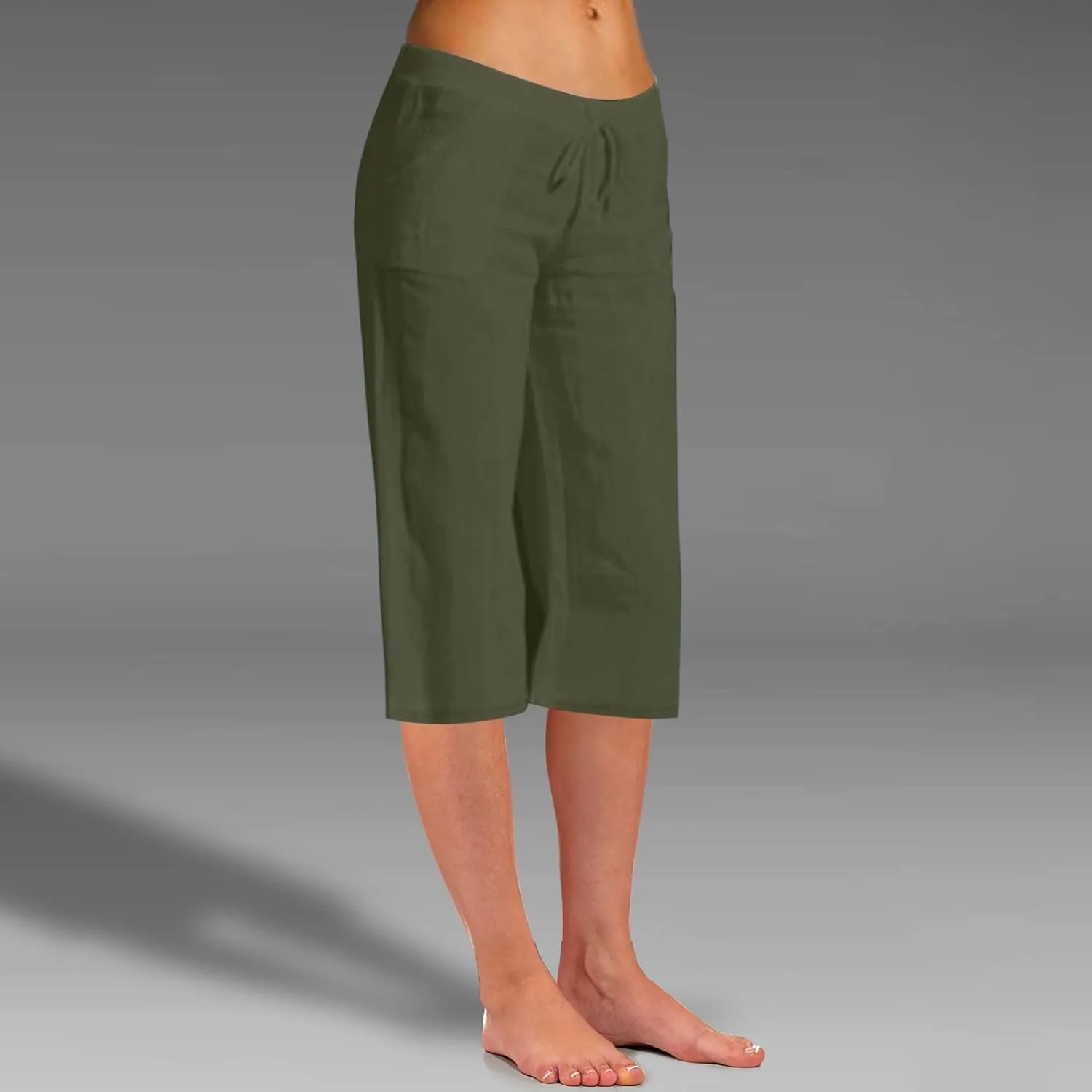 Womens Linen Summer Baggy Pant Trousers Elastic Waisted Ankle Length Loose Fit Pant Trousers Trendy