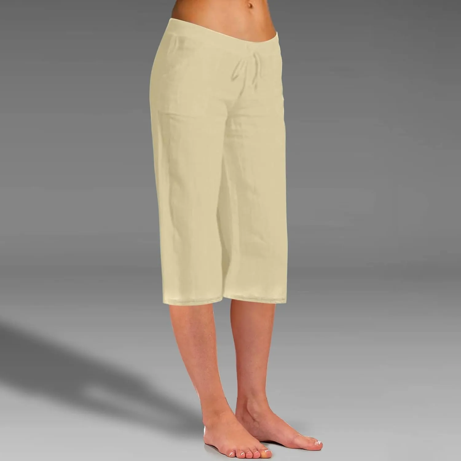 Womens Linen Summer Baggy Pant Trousers Elastic Waisted Ankle Length Loose Fit Pant Trousers Trendy