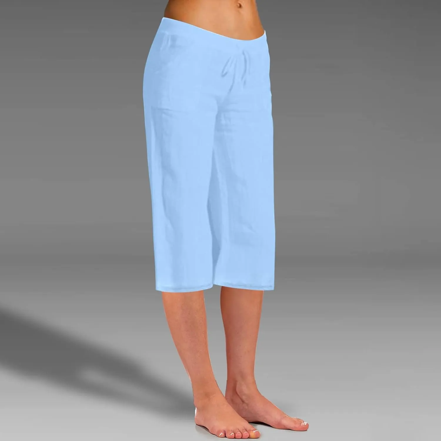 Womens Linen Summer Baggy Pant Trousers Elastic Waisted Ankle Length Loose Fit Pant Trousers Trendy