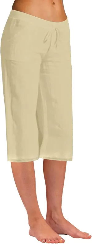 Womens Linen Summer Baggy Pant Trousers Elastic Waisted Ankle Length Loose Fit Pant Trousers Trendy