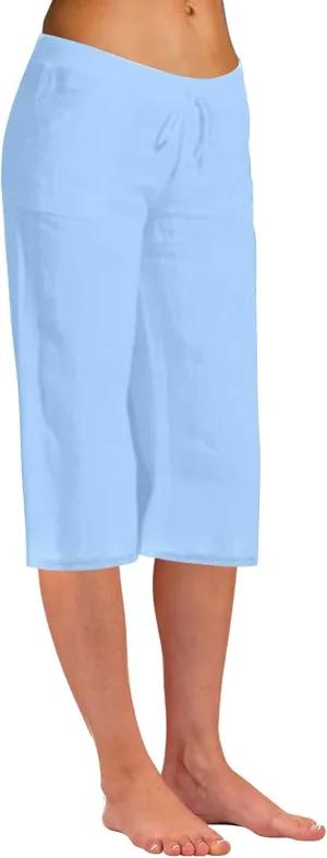 Womens Linen Summer Baggy Pant Trousers Elastic Waisted Ankle Length Loose Fit Pant Trousers Trendy