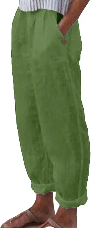 Womens Linen Summer Drawstring Pant Trousers Low Waist Bootcut Slim-Fit Palazzo Pants Trendy