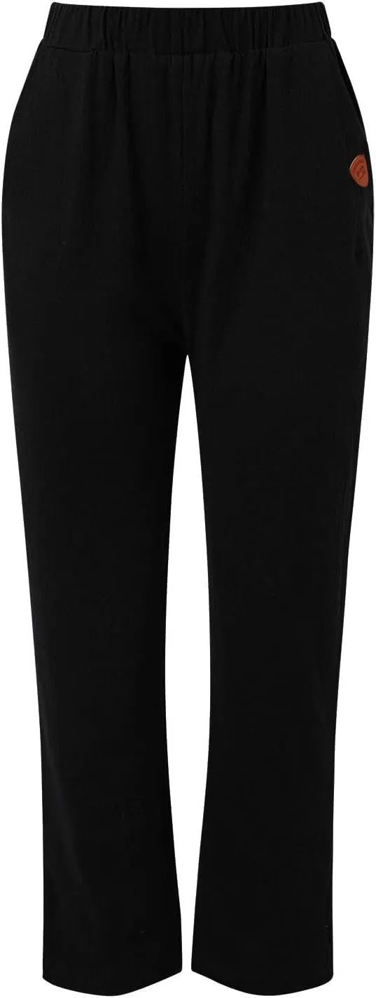Women's Linen Summer Drawstring Pants Low Waist Wide Leg Slim-Fit Pant Trousers Trendy