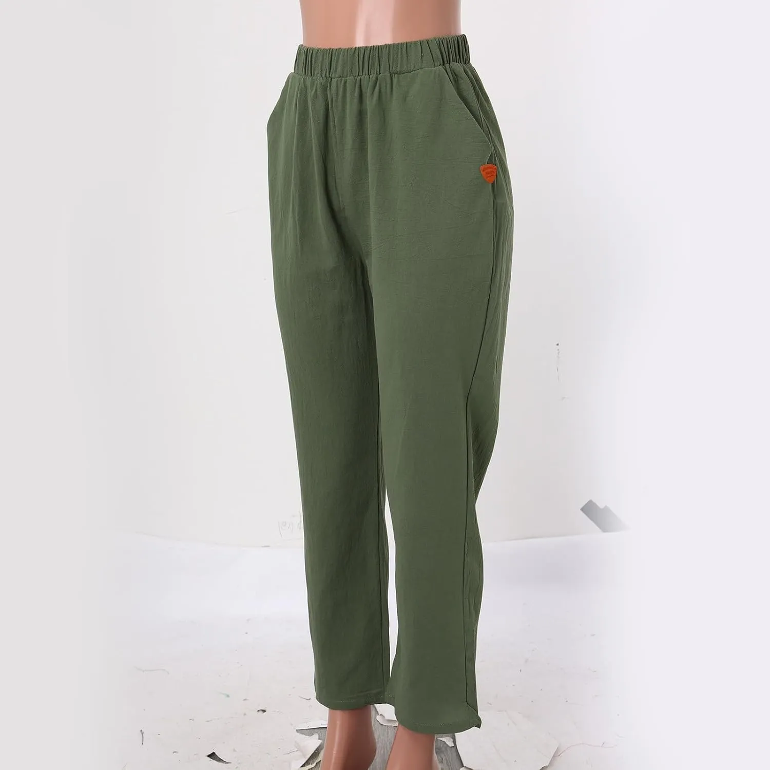 Women's Linen Summer Drawstring Pants Low Waist Wide Leg Slim-Fit Pant Trousers Trendy