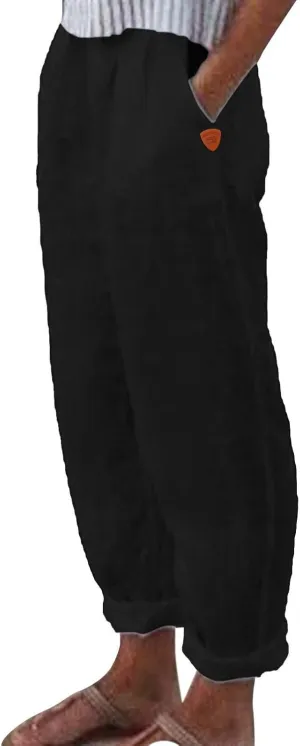 Women's Linen Summer Drawstring Pants Low Waist Wide Leg Slim-Fit Pant Trousers Trendy