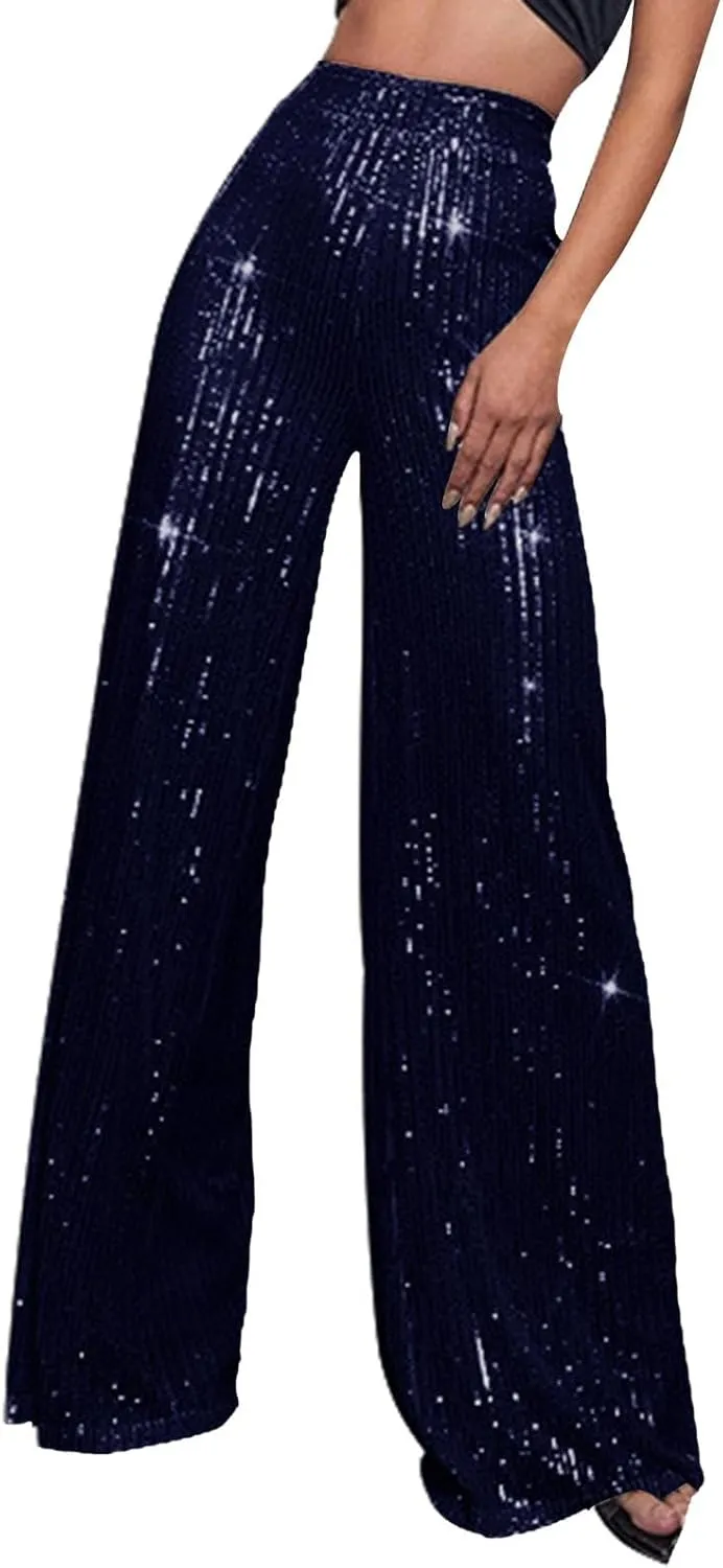 Womens Linen Summer Striped Palazzo Lounge Pants Low Waist Straight Loose Fit Trouser Trendy