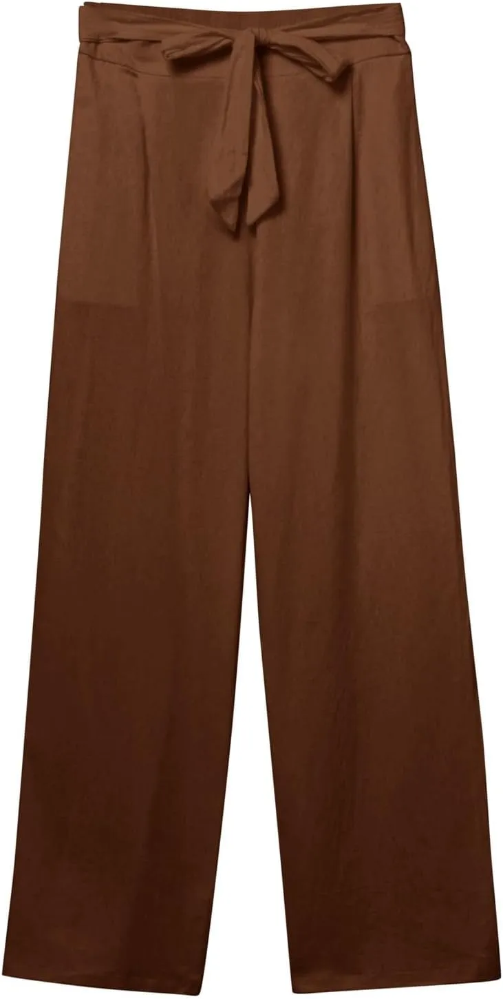 Womens Linen Summer Striped Pant Trousers Elastic Waist Wide Leg Slim-Fit Palazzo Lounge Pants Trendy