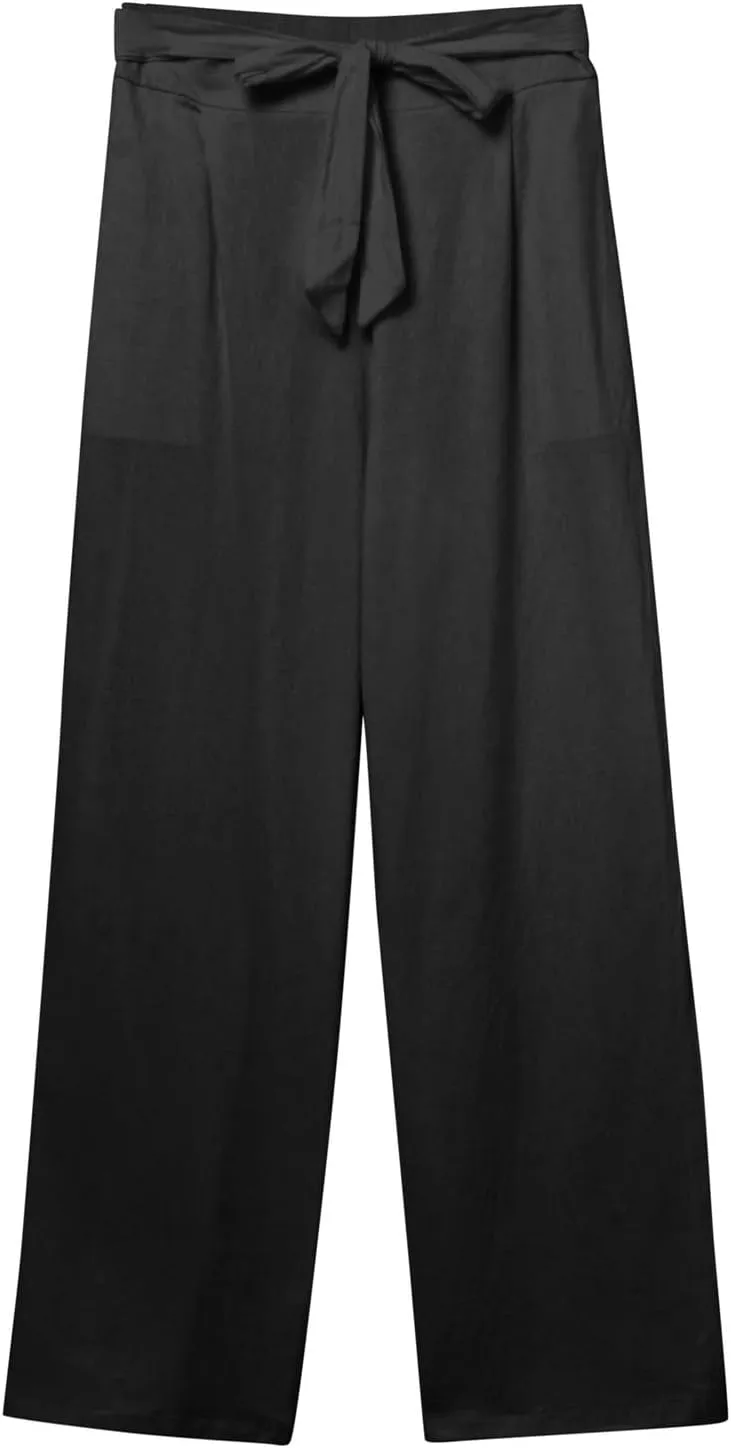 Womens Linen Summer Striped Pant Trousers Elastic Waist Wide Leg Slim-Fit Palazzo Lounge Pants Trendy