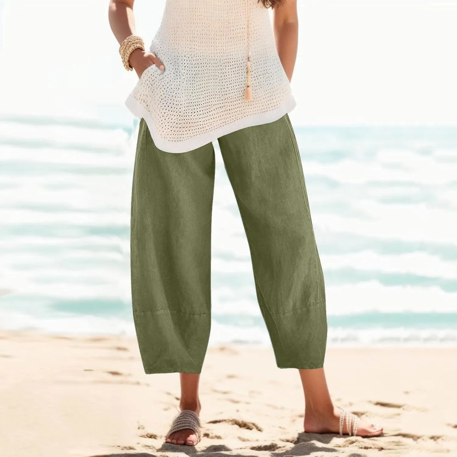 Womens Linen Summer Y2K Fashion Palazzo Pants Low Waist Wide Leg Plus Size Pants Trendy