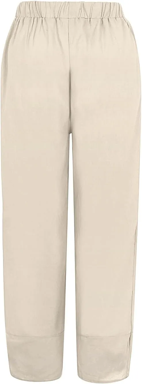 Womens Linen Summer Y2K Fashion Palazzo Pants Low Waist Wide Leg Plus Size Pants Trendy