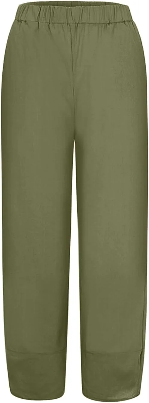 Womens Linen Summer Y2K Fashion Palazzo Pants Low Waist Wide Leg Plus Size Pants Trendy