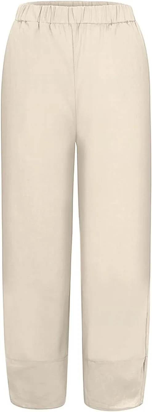 Womens Linen Summer Y2K Fashion Palazzo Pants Low Waist Wide Leg Plus Size Pants Trendy