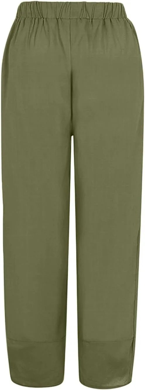 Womens Linen Summer Y2K Fashion Palazzo Pants Low Waist Wide Leg Plus Size Pants Trendy