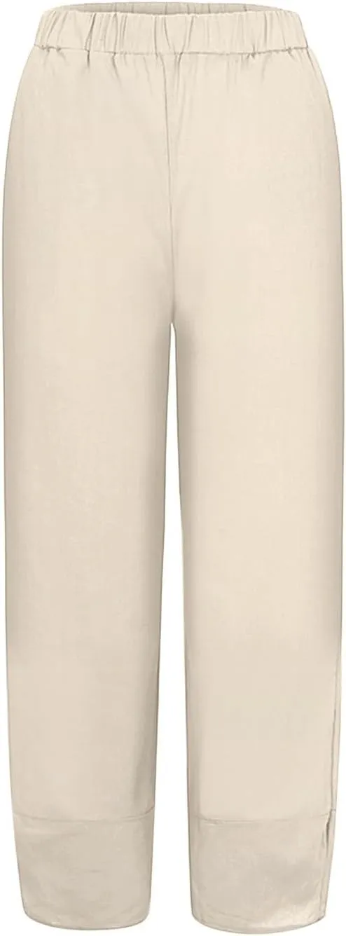 Womens Linen Summer Y2K Fashion Palazzo Pants Low Waist Wide Leg Plus Size Pants Trendy
