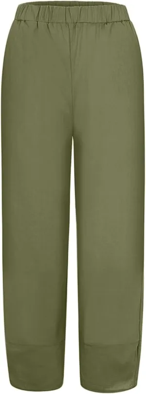 Womens Linen Summer Y2K Fashion Palazzo Pants Low Waist Wide Leg Plus Size Pants Trendy