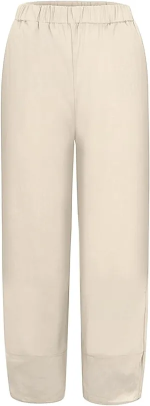 Womens Linen Summer Y2K Fashion Palazzo Pants Low Waist Wide Leg Plus Size Pants Trendy