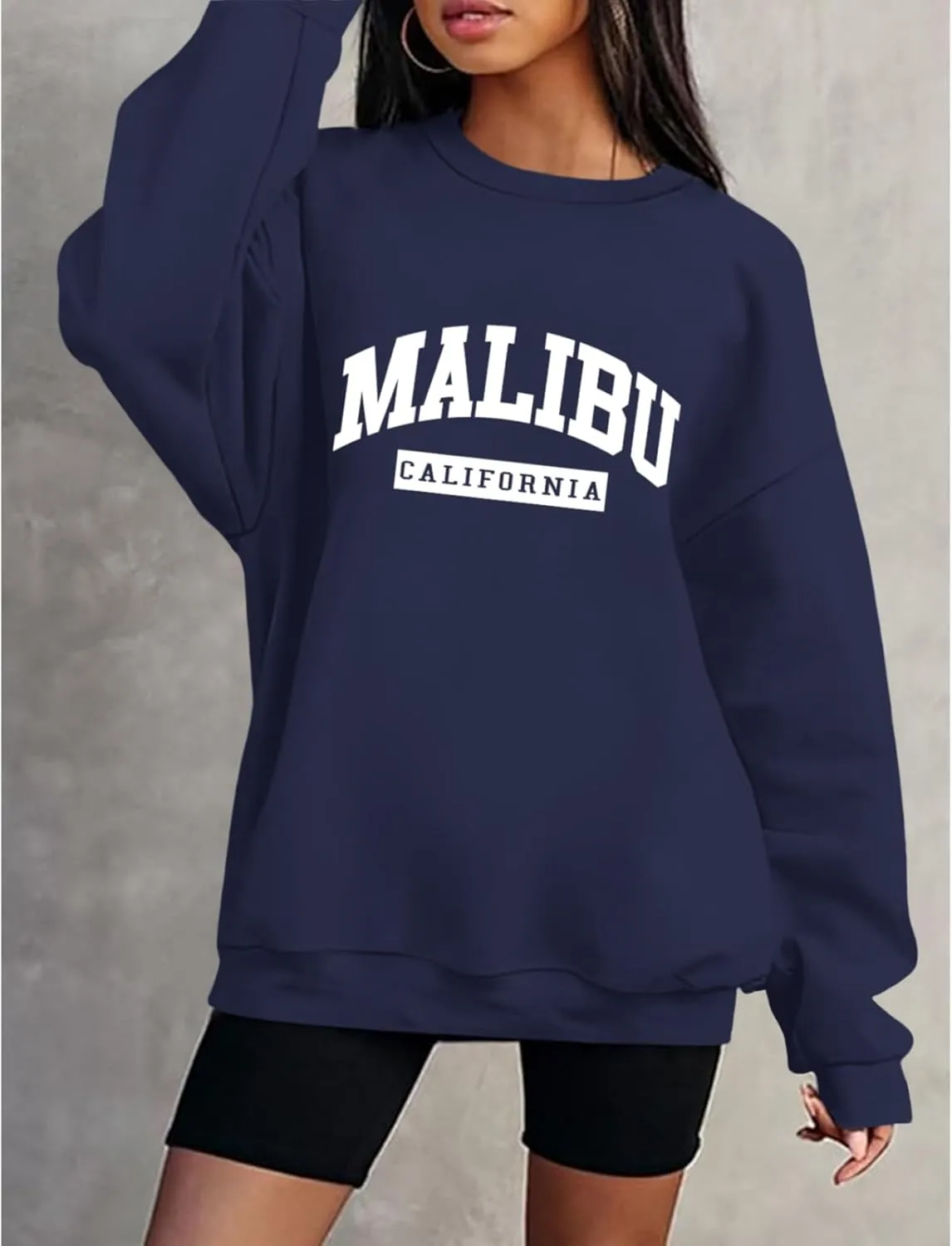 Womens Malibu Sweatshirt Oversized Graphic Letter Print Crewneck Sweatshirts Trendy Casual Pullover Preppy Tops