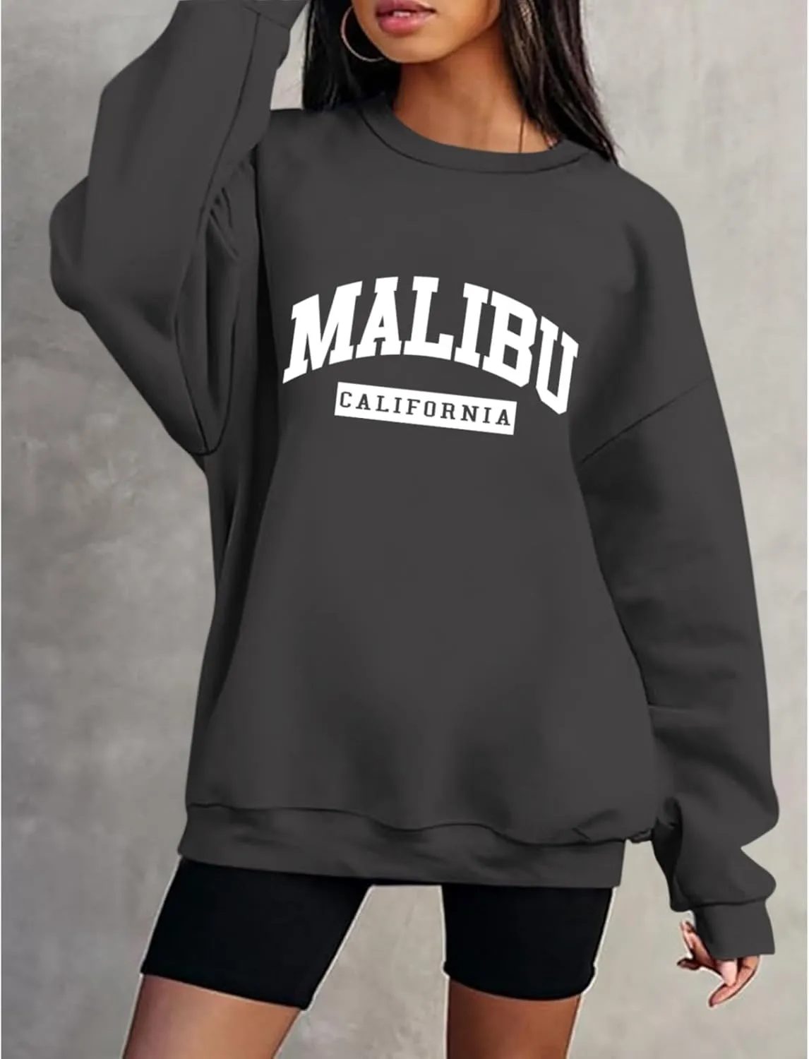 Womens Malibu Sweatshirt Oversized Graphic Letter Print Crewneck Sweatshirts Trendy Casual Pullover Preppy Tops