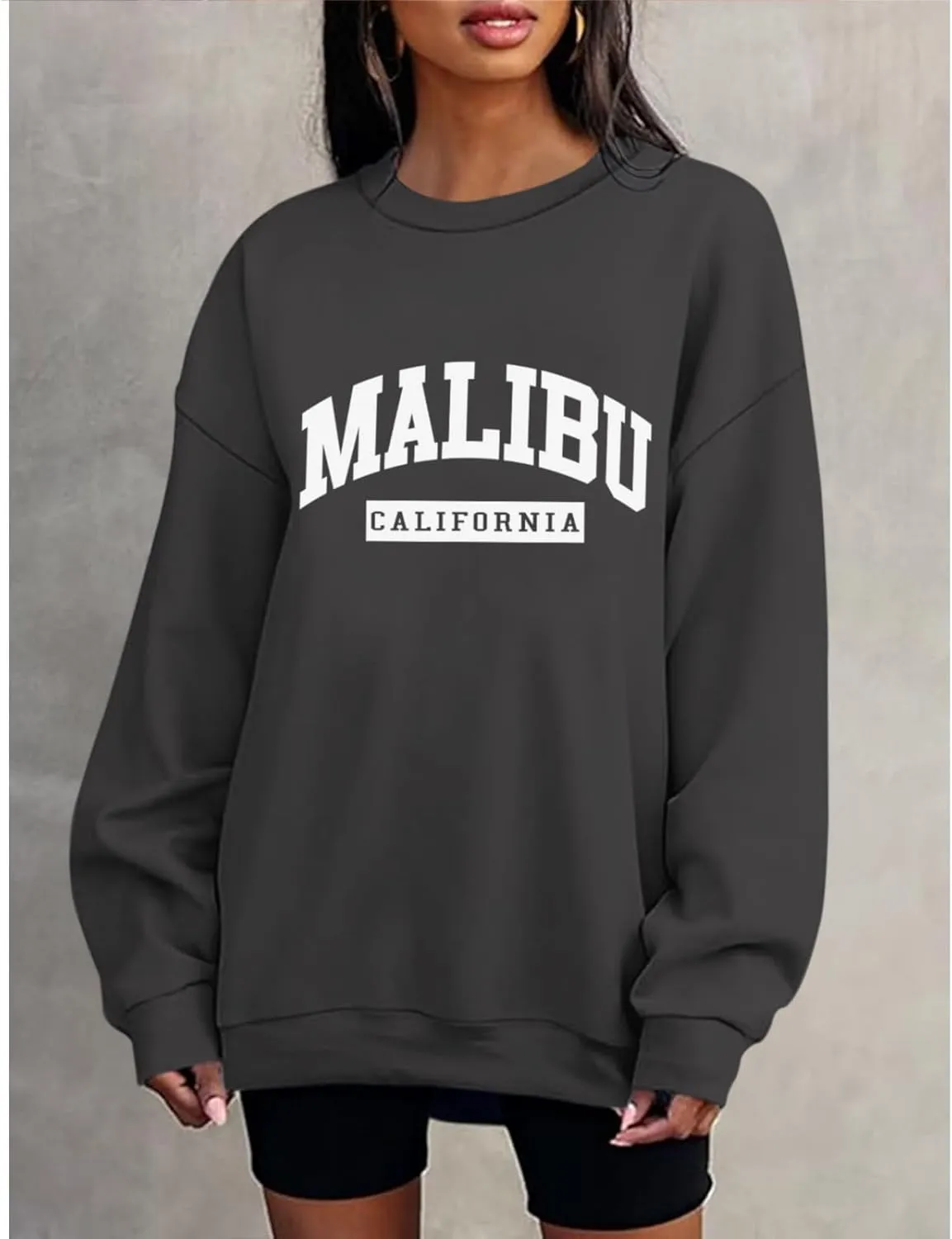 Womens Malibu Sweatshirt Oversized Graphic Letter Print Crewneck Sweatshirts Trendy Casual Pullover Preppy Tops