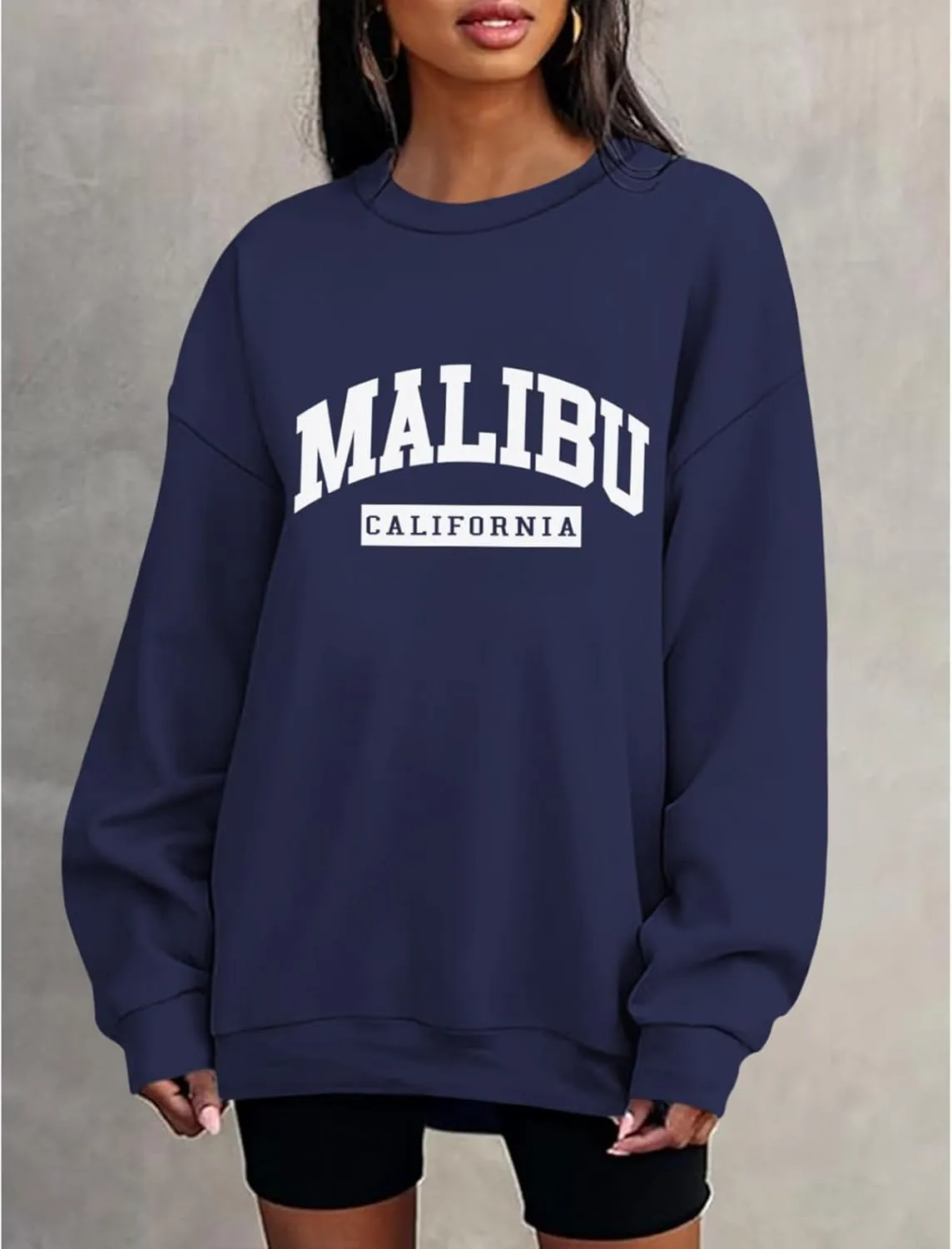 Womens Malibu Sweatshirt Oversized Graphic Letter Print Crewneck Sweatshirts Trendy Casual Pullover Preppy Tops