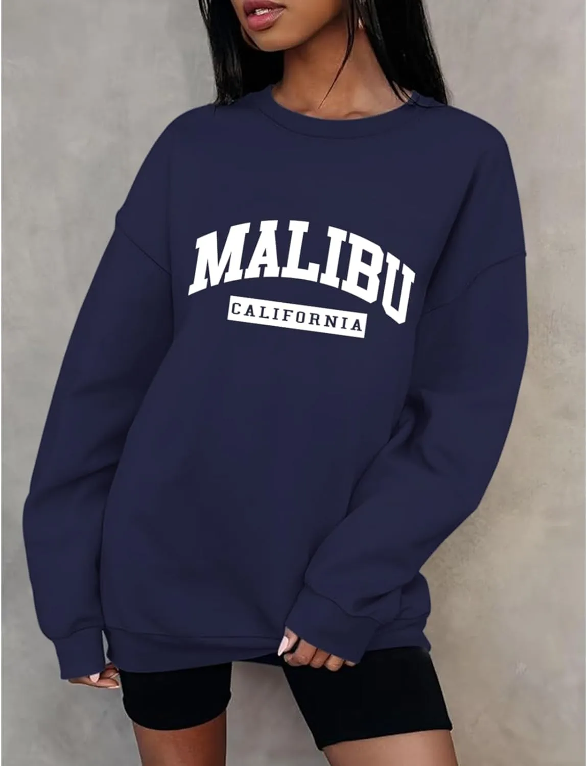 Womens Malibu Sweatshirt Oversized Graphic Letter Print Crewneck Sweatshirts Trendy Casual Pullover Preppy Tops