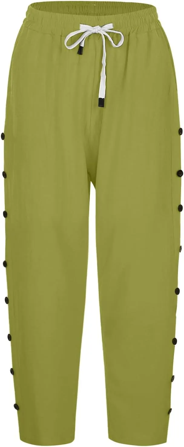 Women's Pants Solid Color Cotton Linen Elastic Seven Pants Beach Casual Linen Cotton Linen Pants Casual 2025