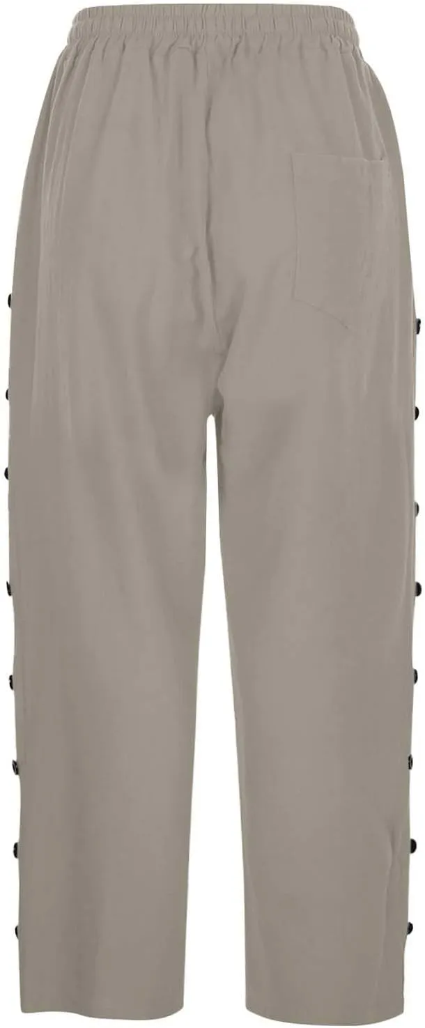 Women's Pants Solid Color Cotton Linen Elastic Seven Pants Beach Casual Linen Cotton Linen Pants Casual 2025