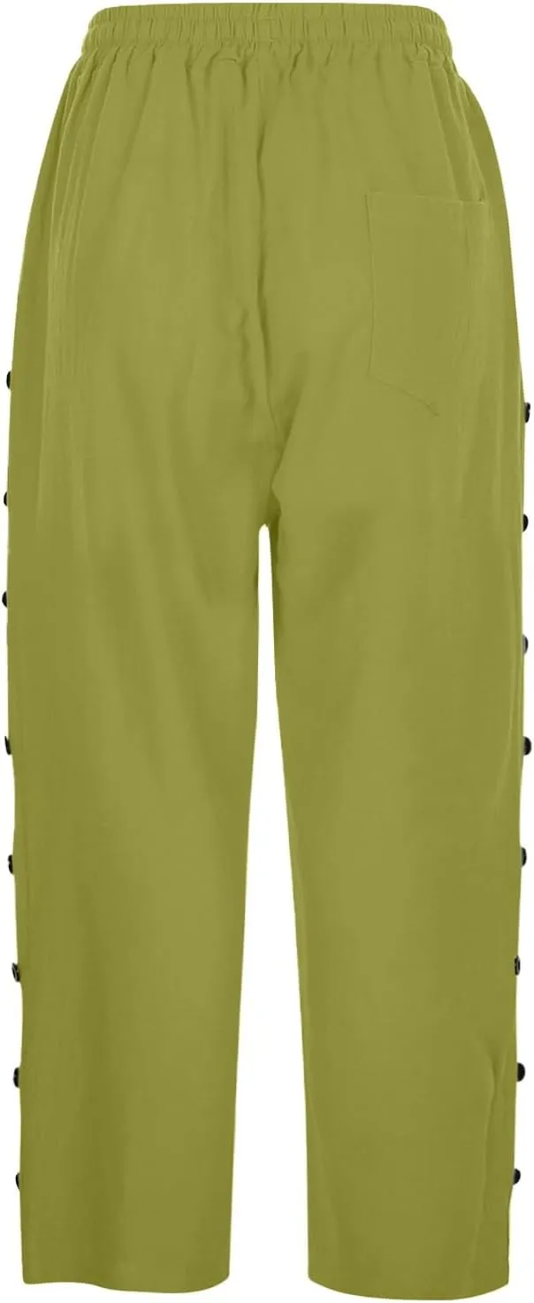 Women's Pants Solid Color Cotton Linen Elastic Seven Pants Beach Casual Linen Cotton Linen Pants Casual 2025