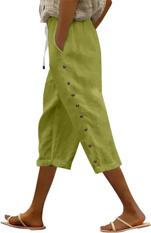 Women's Pants Solid Color Cotton Linen Elastic Seven Pants Beach Casual Linen Cotton Linen Pants Casual 2025