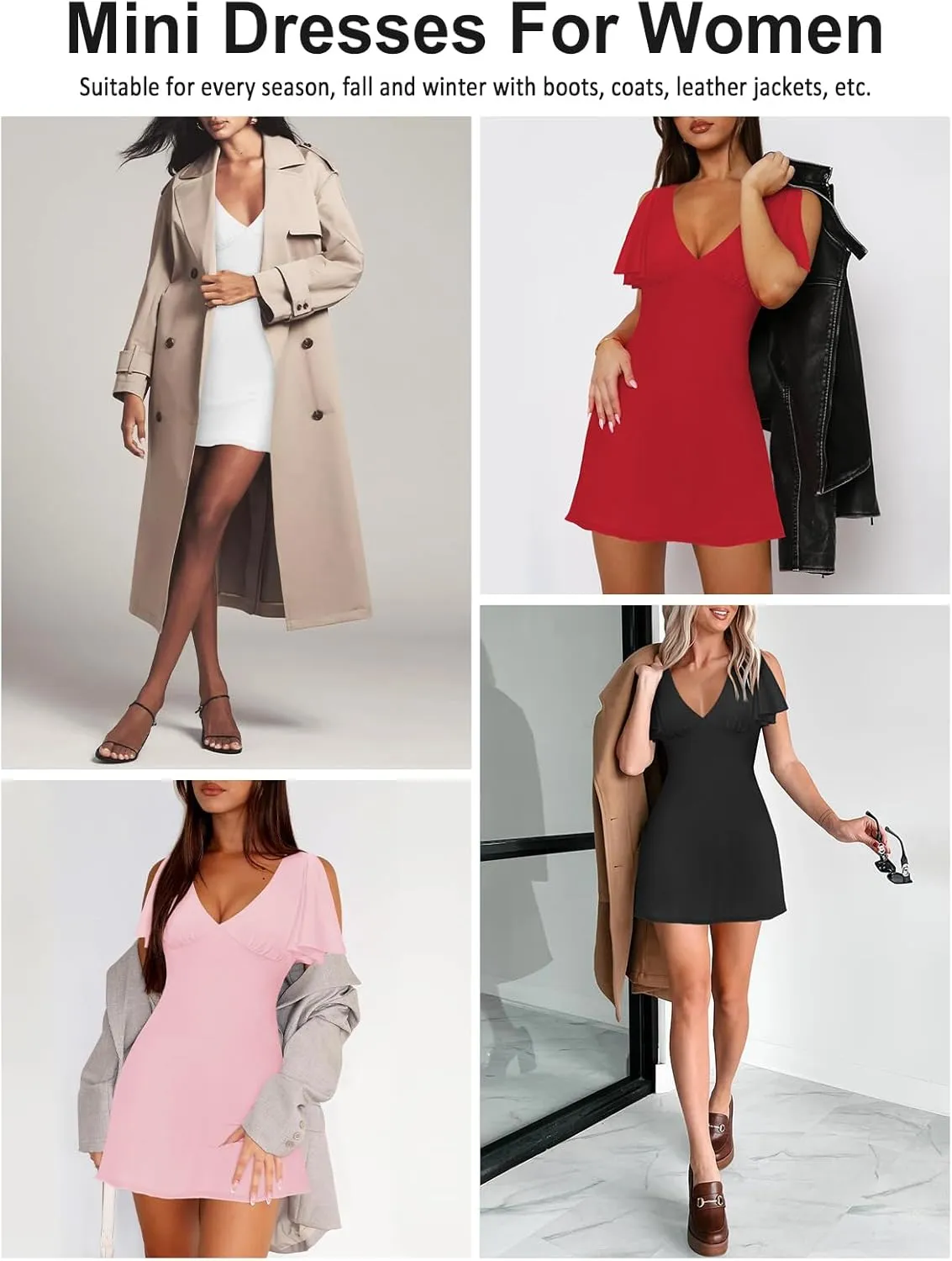 Women's Sexy Deep V-Neck Ruffle Sleeve Mini Dresses Summer Casual Bodycon Beach Cocktail Party Club Short Dress