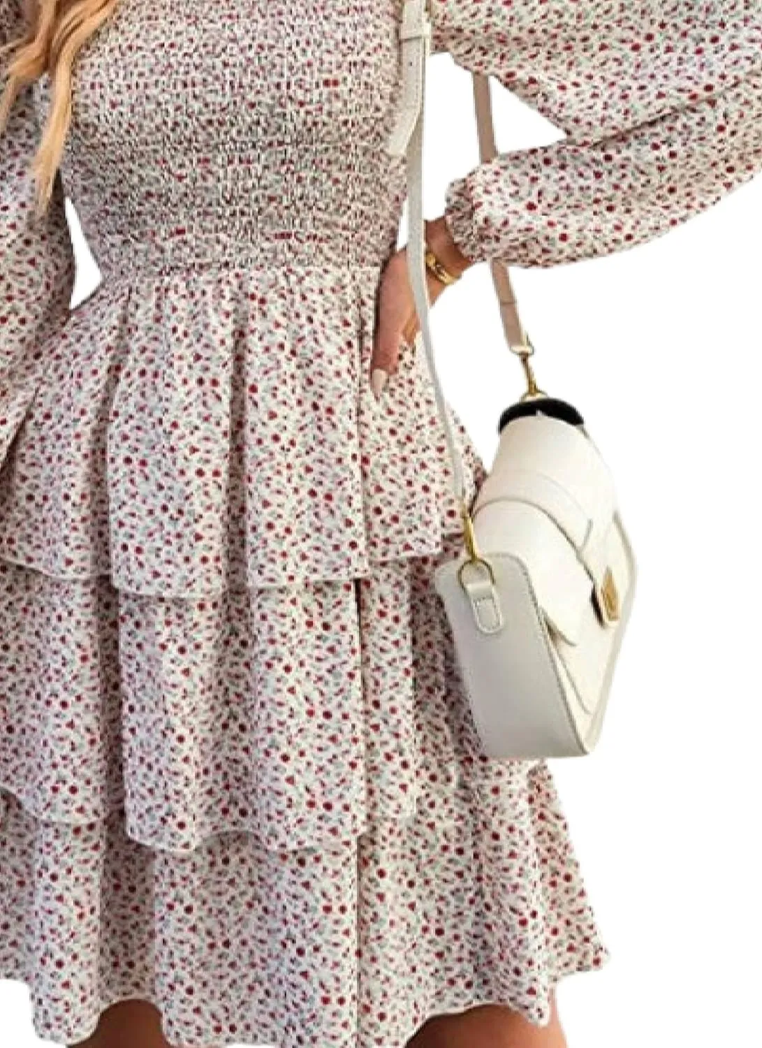 Womens Square Neck Smocked Dresses 2025 Summer Long Sleeve Floral Print Mini Ruffle Trim Dress Boho Wedding Guest Dress
