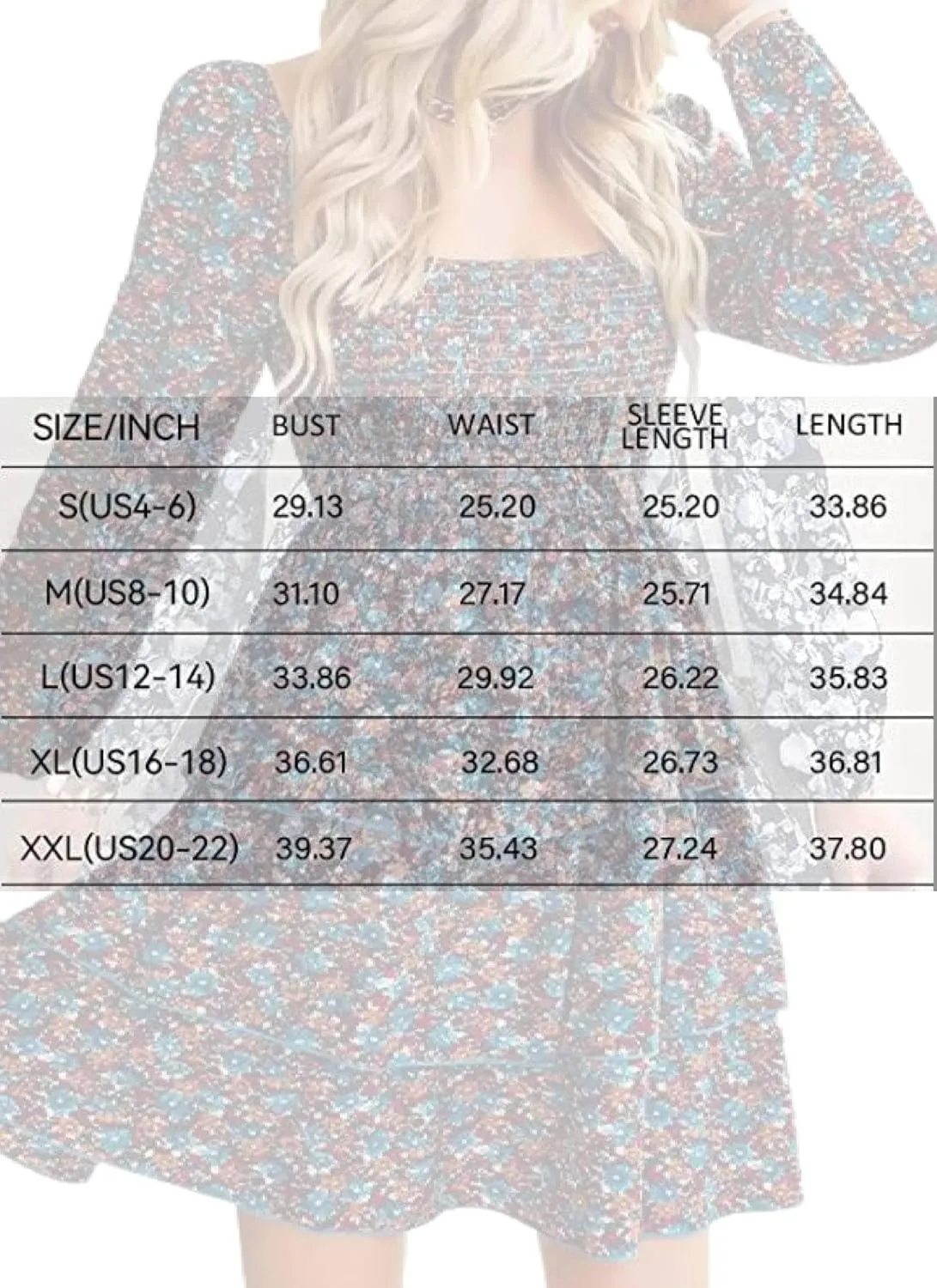 Womens Square Neck Smocked Dresses 2025 Summer Long Sleeve Floral Print Mini Ruffle Trim Dress Boho Wedding Guest Dress