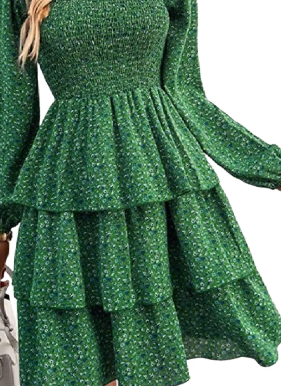 Womens Square Neck Smocked Dresses 2025 Summer Long Sleeve Floral Print Mini Ruffle Trim Dress Boho Wedding Guest Dress