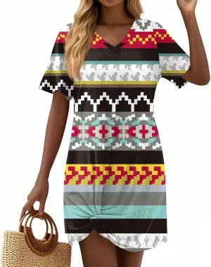 Womens Summer 2025 Casual Basic Dresses Lightweight Short Sleeve Round Neck Elastic Waist Boho Beach Dress