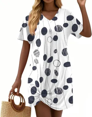 Womens Summer 2025 Casual Basic Dresses Lightweight Short Sleeve Round Neck Elastic Waist Boho Beach Dress