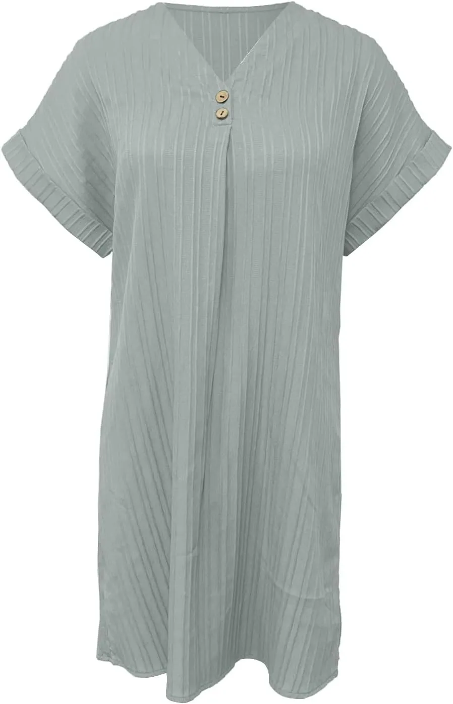 Women's Summer Casual T Shirt Dresses Short Sleeve Button Down Swing Dress, XX-Large, Green