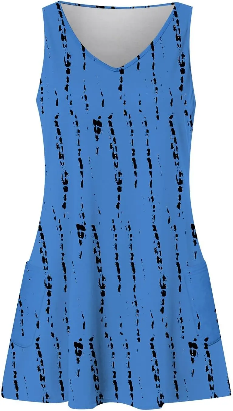 Womens Summer Dresses 2024 Loose V Neck Floral Print Boho Tank Dress with Pocket