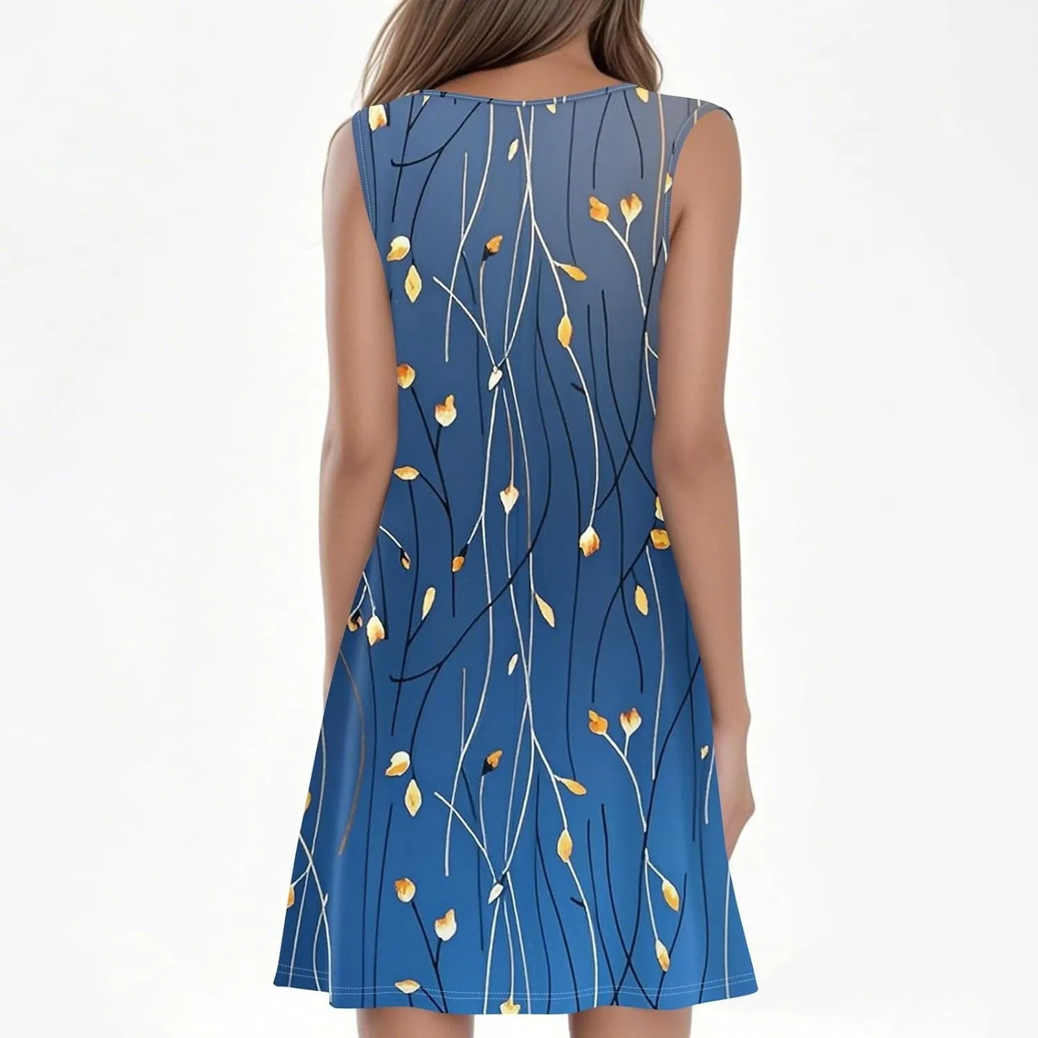 Women's Summer Dresses 2025 Beach Pleated Sleeveless Casual Skirts Floral Printed Tank Loose Fit Sundress with Pocket