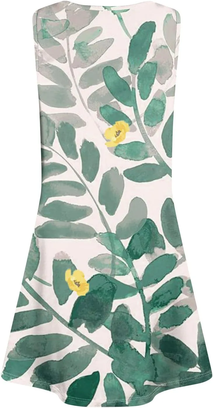 Womens Summer Dresses Casual Beach Sleeveless Loose U Neck Sundresses Dress with Pockets