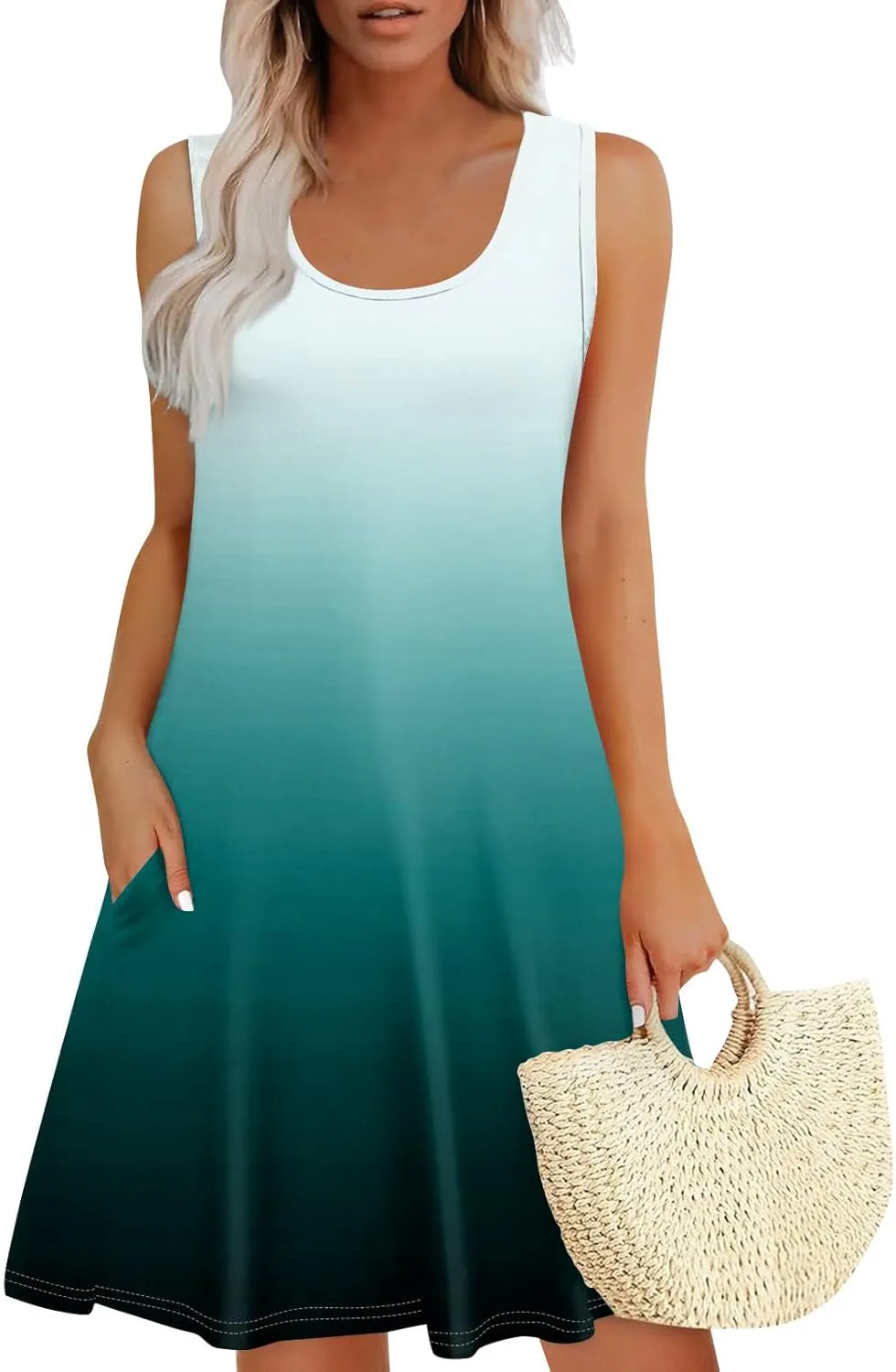 Womens Summer Dresses Casual Beach Sleeveless Loose U Neck Sundresses Dress with Pockets